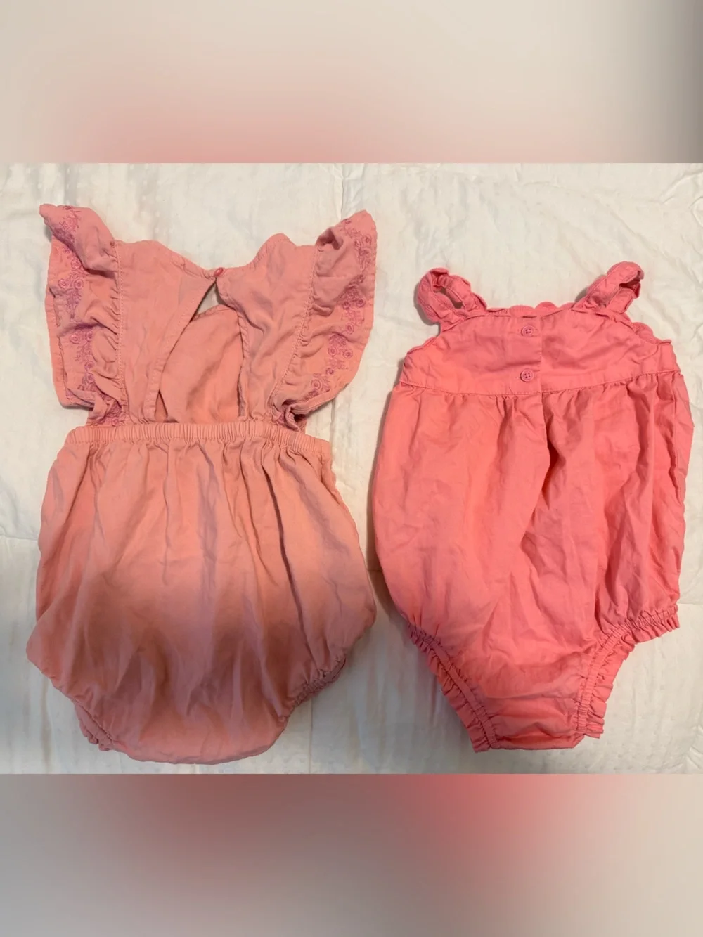 Baby GAP Pink Cotton Romper Duo - Ruffled & Embroidered Styles